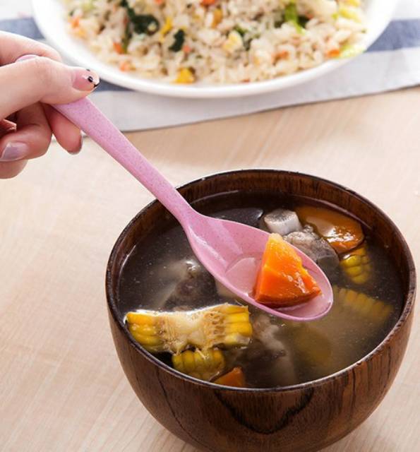 Sendok Makan Aman Praktis Bahan Jerami Gandum Portable Japan Style