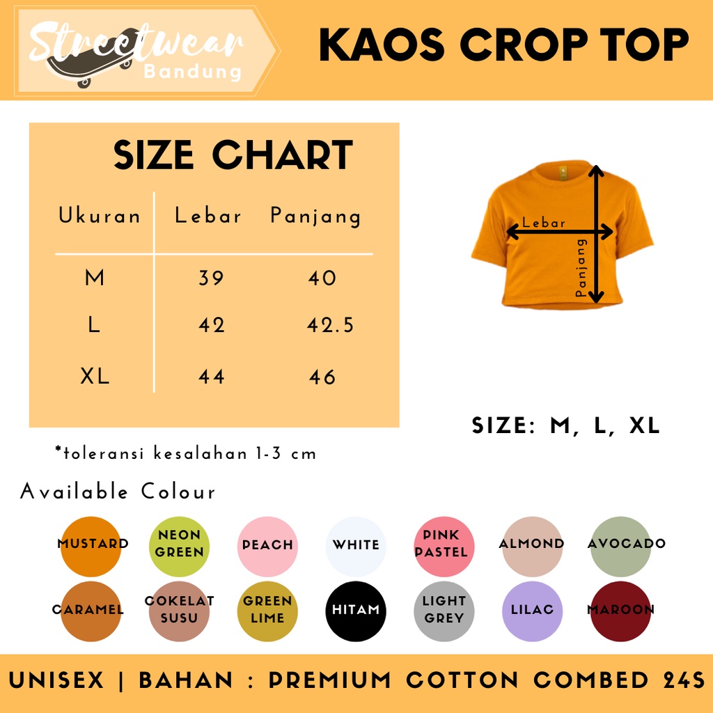 KAOS CROP TOP BANDUNG WANITA / PRIA KUALITAS TERBAIK