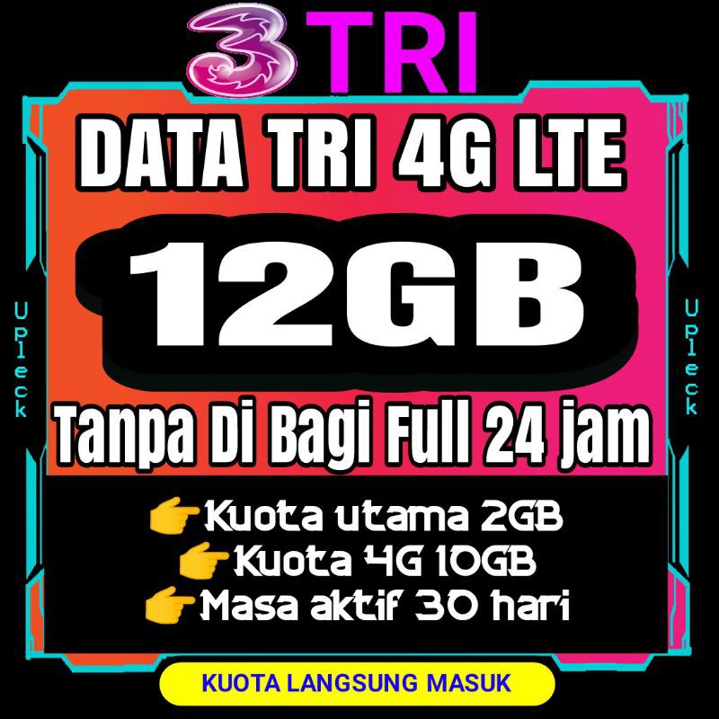 Tembak Inject Data Tri 12gb Lte 4g On Kuota 12gb Full 24 Jam Tanpa Di Bagi Shopee Indonesia