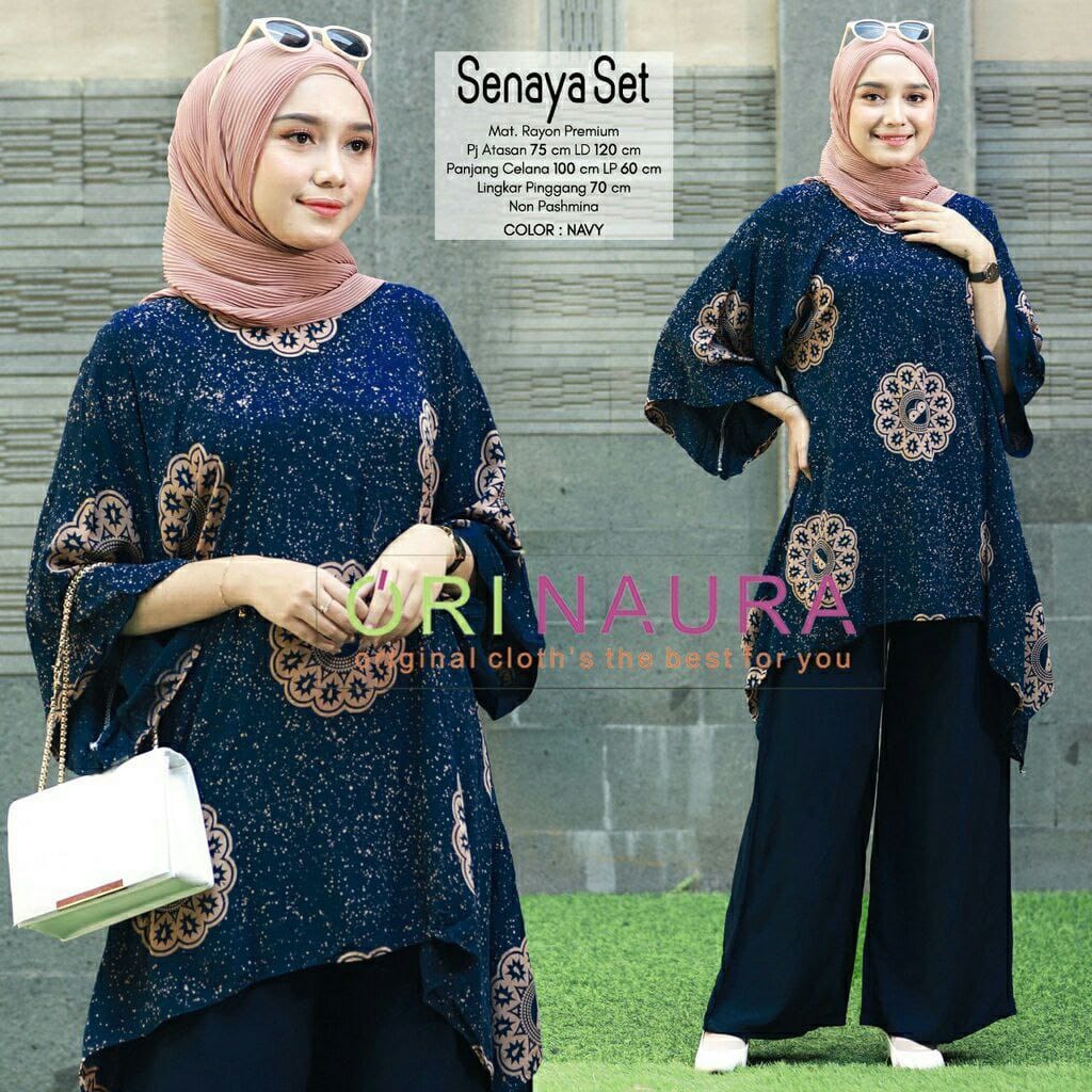 Senaya Set - Setelan Jumbo Waka Waka Ori Naura Super Jumbo XXXXL Rayon Tebal Busui Resleting Lengan 3/4 Set Wanita