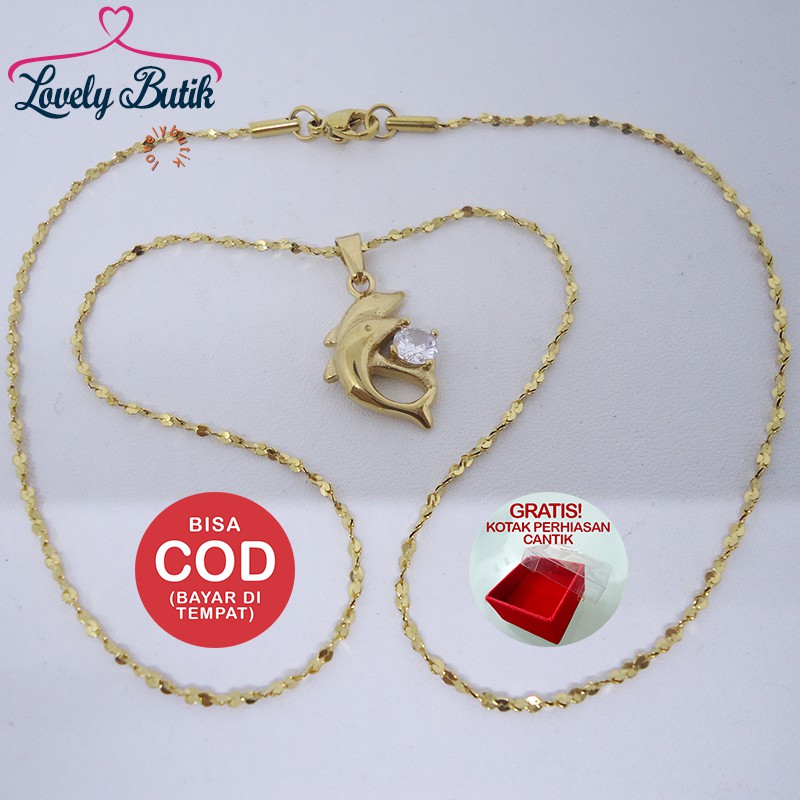 Lovely Twin Dolphin Kalung Titanium Wanita - GOLD