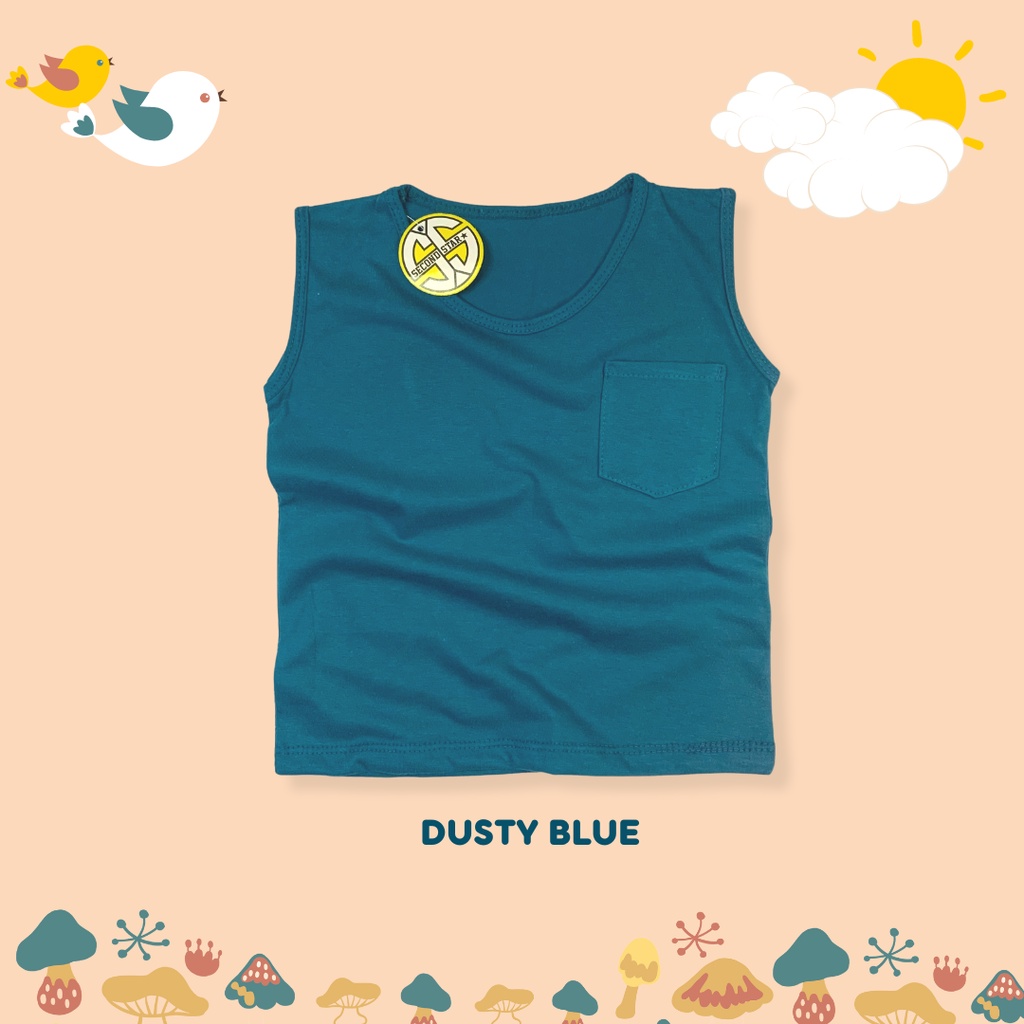 Second Star Baju Kaos Distro Anak Laki laki Perempuan Premium Singlet Anak- Sleveeless Pocket Tees (1-3 Tahun) - AMR170