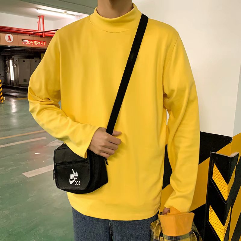 Kaos T-shirt Pria Model Kerah Turtleneck Lengan Panjang