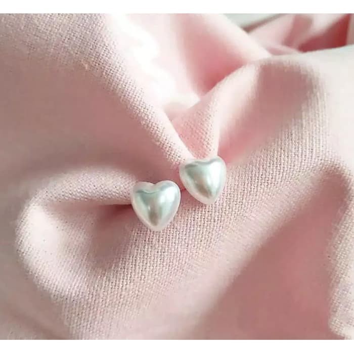 Anting Mutiara Cinta Hati Imitasi Pearl Stud Earring