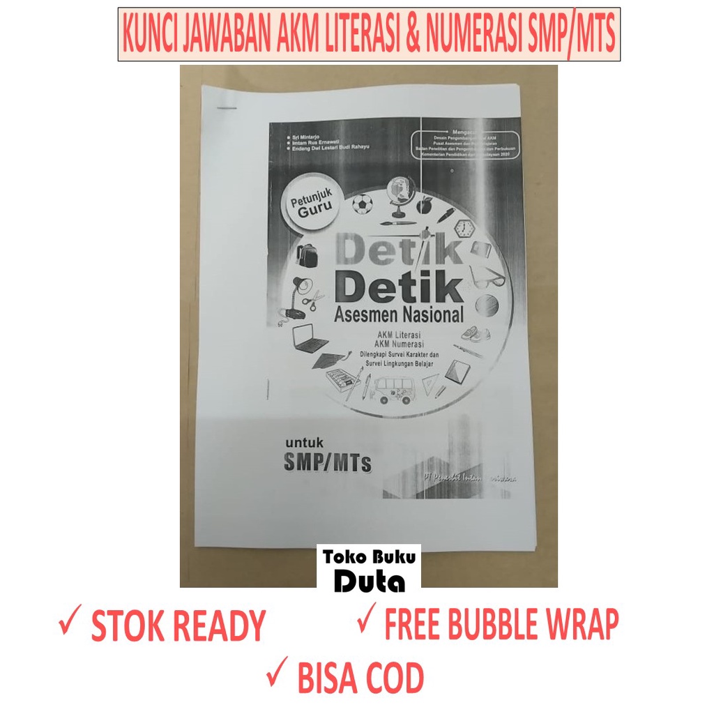 KUNCI JAWABAN PAKET DETIK-DETIK ASESMEN NASIONAL SMP/MTs (AKM LITERASI & AKM NUMERASI)