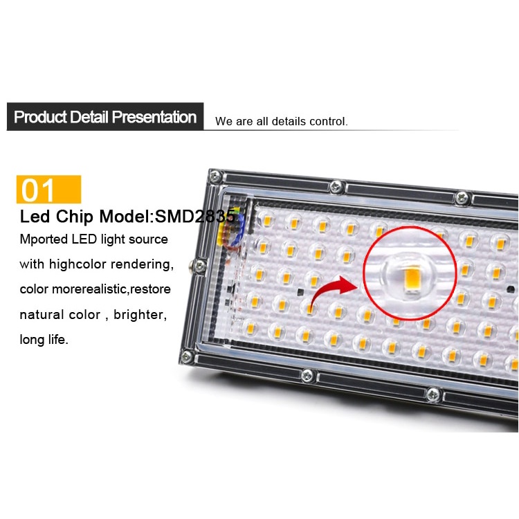 Lampu Sorot Security Gedung Flood Light Menerangi Area Luas 50W 220V Cool White 4500 Lumens Led FloodLight 50W AC 220V-240V Waterproof IP65 Flood light Outdoor Spotlight Led Projector exterieur Spotlight