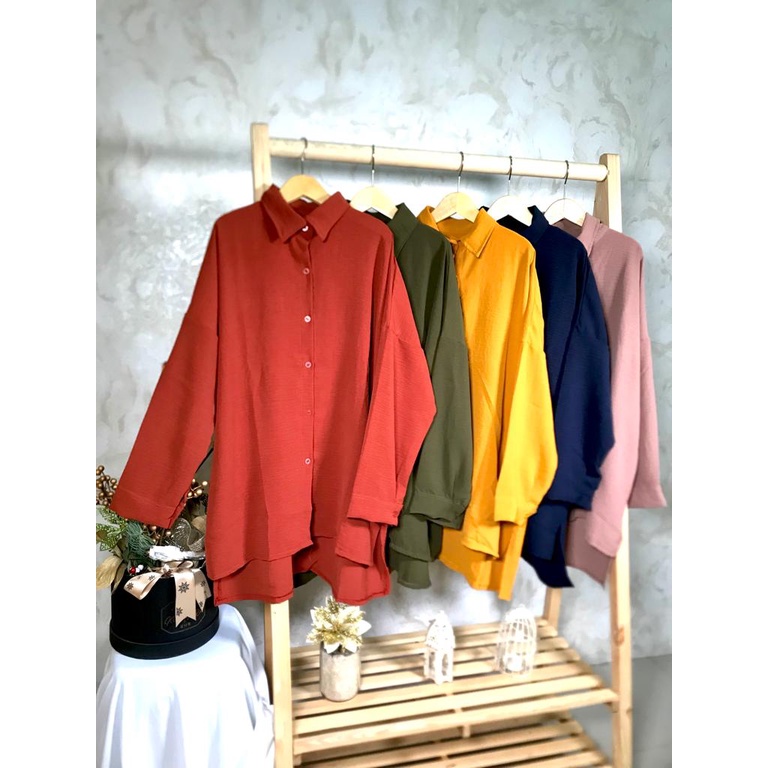 Baju Kemeja Tunik Crinkle Atasan Wanita Kemeja Tunik Fashion Wanita