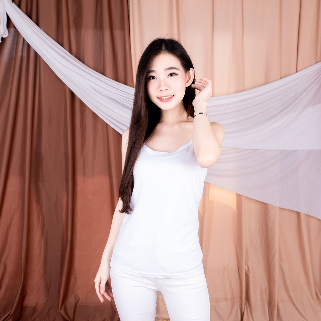 BEE - Tangtop premium Wanita / Tanktop ESSEN / Tank Top Tali Kecil / Singlet Wanita Exxen-PUTIH