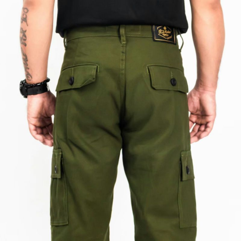 Wisdom Project - Celana Kargo Standar Reguler Fit  Original Non Stretch Canvas premium - Green Army