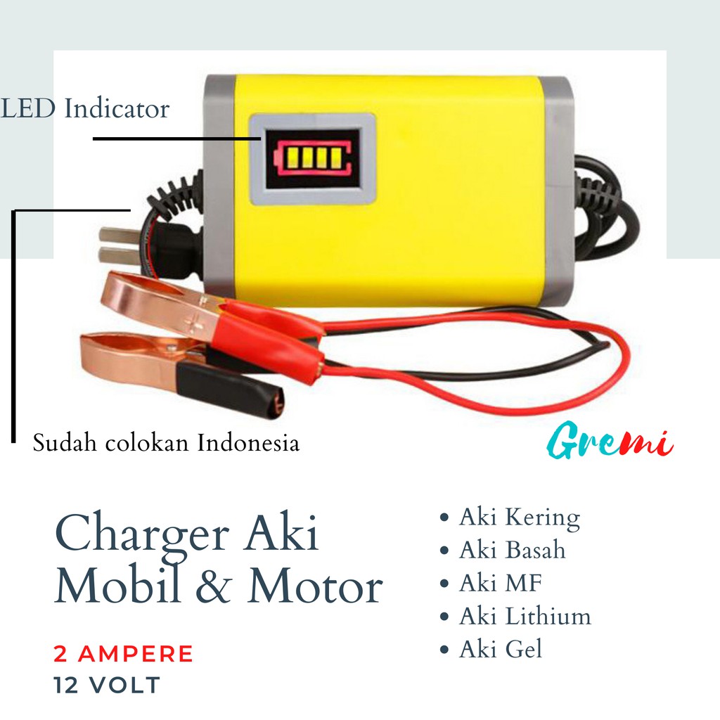 VOLTUNER Charger aki 2A 12V Motor Mobil Casan Aki Carger Aki Alat Cas Aki Charger Accu Gremi