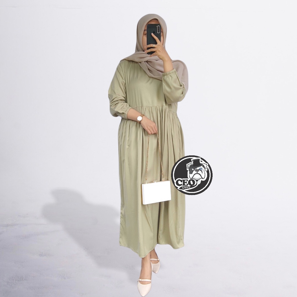 Shafa Midi Dress TERBARU Busui &amp; Non Busui / Midi dress PREMIUM Rayon Twill / DRESS WANITA MUSLIM / GAMIS