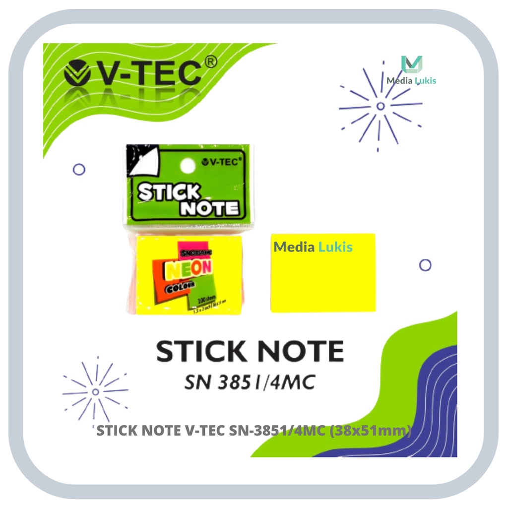 

STICK NOTE V-TEC SN-3851/4MC (38x51mm) - 4 WARNA & SATUAN STICKY NOTE / MEMO