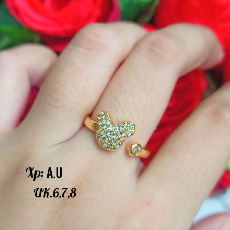 Cincin Dewasa permata Micky Fleksibel Gold&amp;Silver simple termurah,tidak Karat *COD*