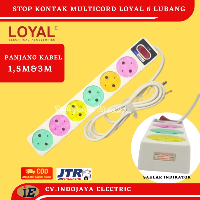 Loyal Yunior Multicord Stop Kontak Gepeng 6 Lubang + Kabel 1.5M Dan 3M LY214