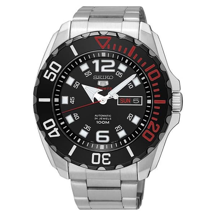 Seiko 5 Sports Baby Monster SRPB35K1 Men Silver Dial Black Stainless