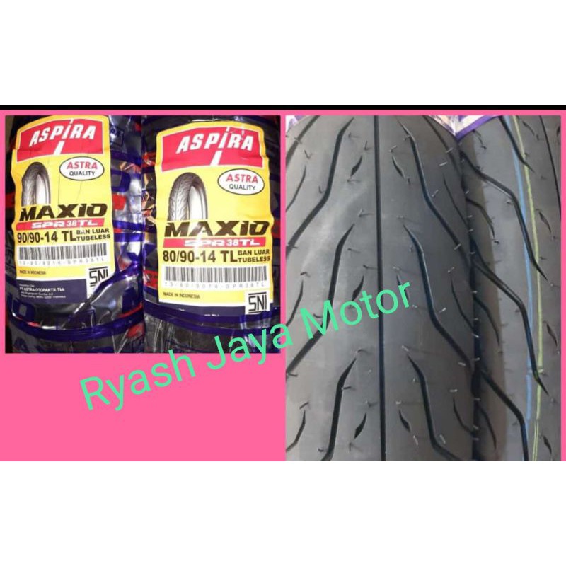 Paket ban tubeless Aspira 80/90-14 &amp; 90/90-14 for beat esp/f1/pop/Vario 110/Cbs/125/150/Mio M3