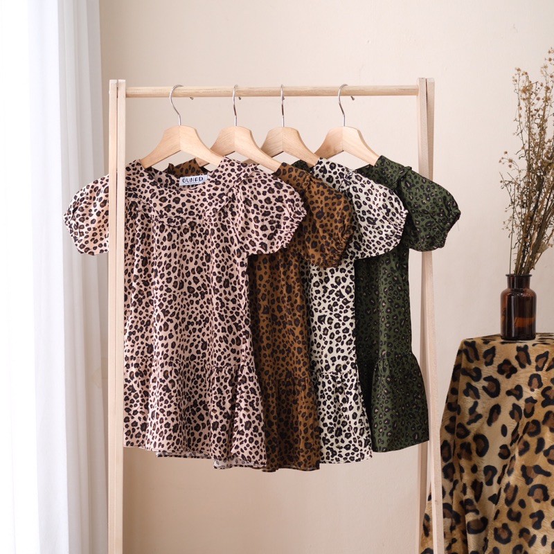 Ounadoutfit dress leopard bom anak cewek baju main anak nyaman kekinian /  dress anak perempuan / dress main anak / baju anak bahan rayon / baju anak motif macan