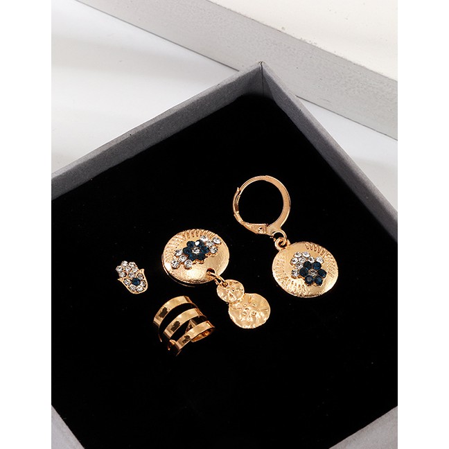 LRC Anting Tusuk Fashion Golden Diamond Flower Geometric Palm Earring Set D91977