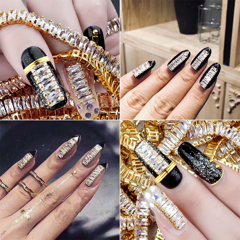 Mxbeauty Stiker Rantai Berlian Imitasi 3d Bahan Metal Warna Emas Untuk Dekorasi Nail Art