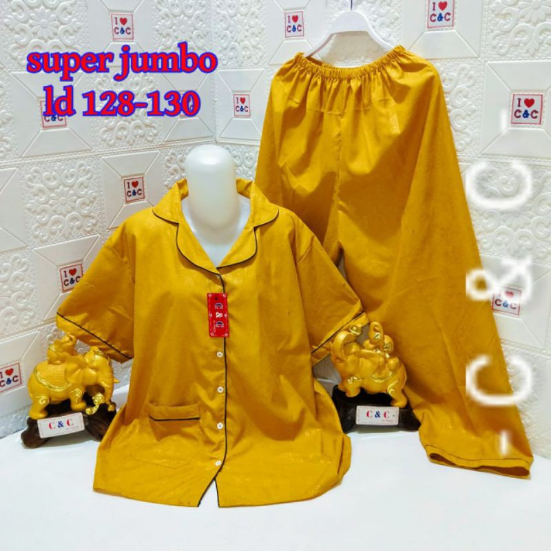 CNC - BAJU TIDUR WANITA SUPER JUMBO CP 5XL/LD 130/HEMBOS-Kuning madu