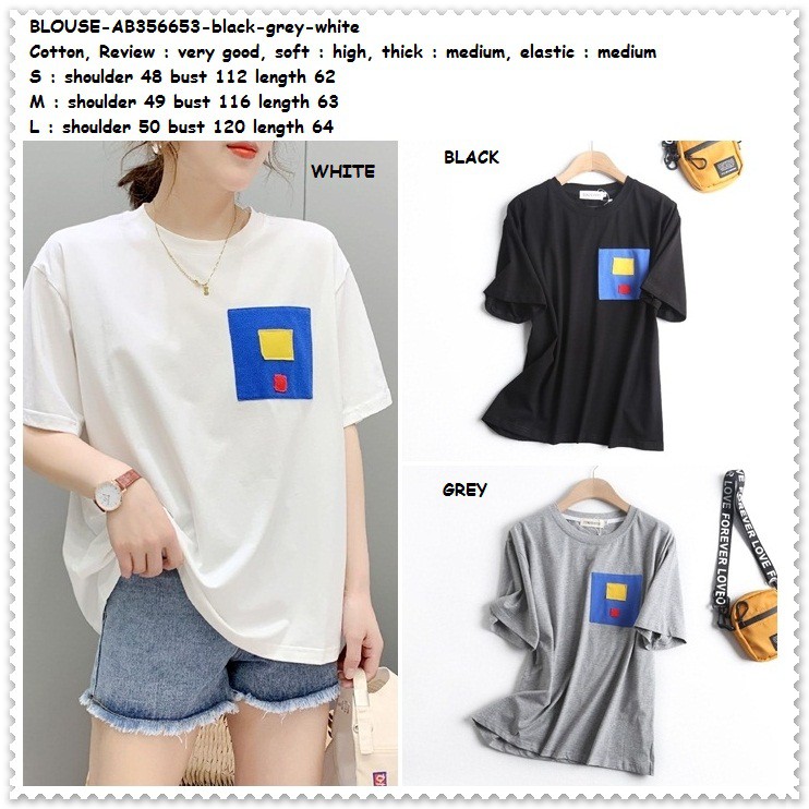AB356653 Baju Atasan Kaos Hitam Putih Grey Wanita Korea Import Jumbo Big Size