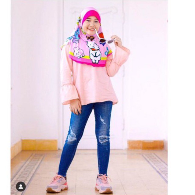 BERGO HIJAB INSTANT PRINTING ANAK MOTIF BT21 / HIJAB ANAK LUCU KARAKTER / JILBAB ANAK KEKINIAN