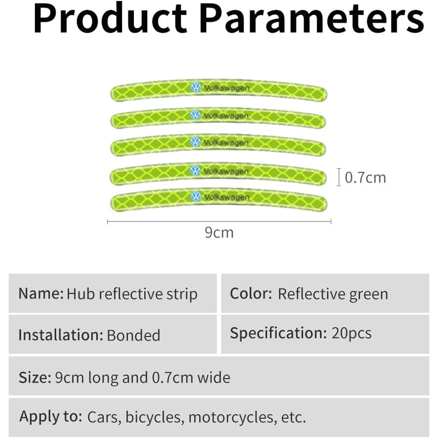 Volkswagen 20 Lembar Stiker strip Reflektif Untuk Dekorasi Ban Mobil Polo golf