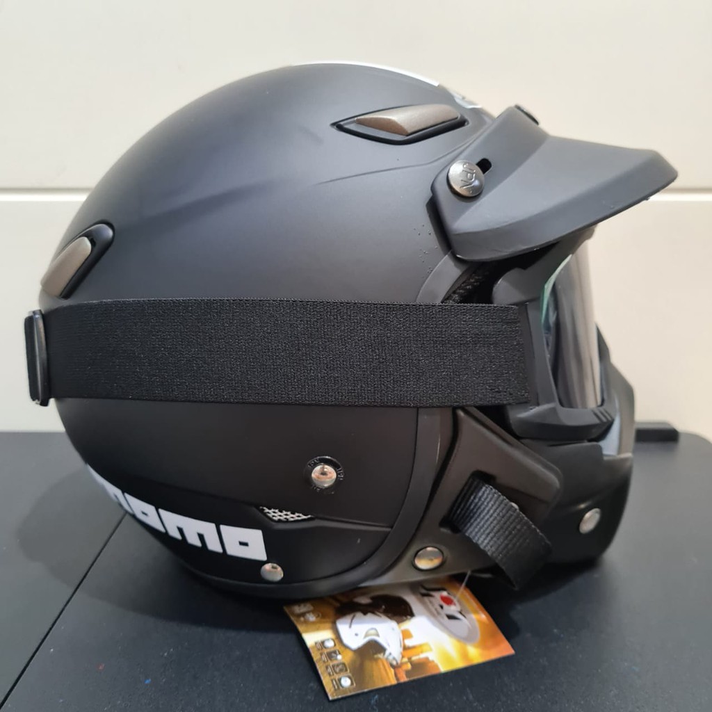 HELM MOTOR RETRO JPN MOMO / CAKIL / BOGO / CROSS HITAM DOFF SNI GOOGLE FULL FACE KAWAI