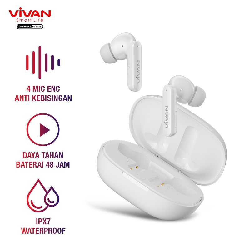 TWS VIVAN Earphones Headset TWS T600NC Bluetooth 5.2 Waterproof IPX7