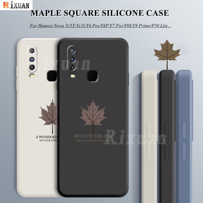 Casing Huawei Y6P 2020 Y7A Y6 Pro 2019 Y7 Pro Nova 5T Nova7i 3i Y9S Y9 Prime P30 Lite Luxury Maple Leaf Pattern Soft Square Silicone Phone Case Cover Rixuan