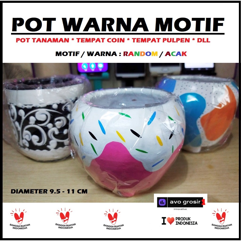 Pot Tanaman Teracota Small Lukis Warna Motif Random