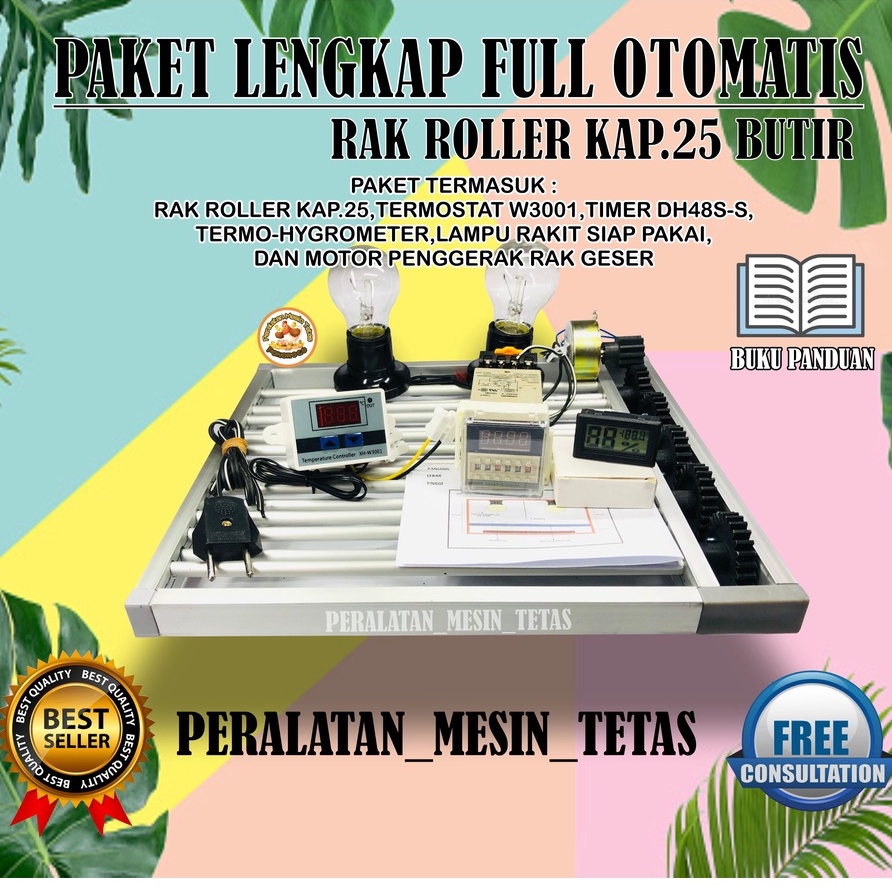 Paket Lengkap Rak Roller Mesin Tetas Full Otomatis Kapasitas 25 Butir Telur