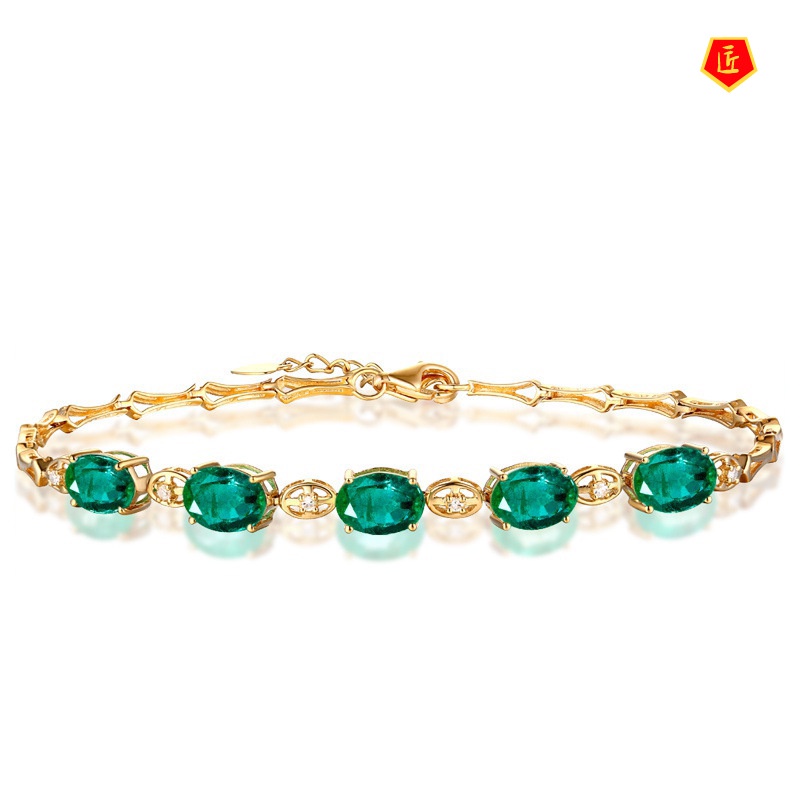 [Ready Stock]Elegant Creative 18K Gold Emerald Bracelet