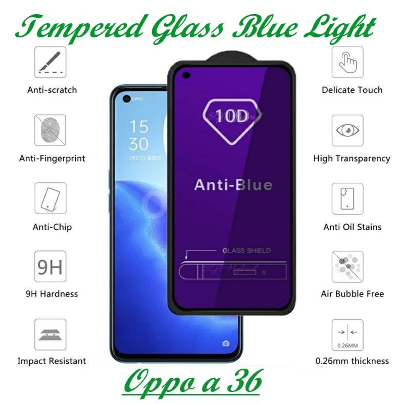 3IN1 TEMPERED GLASS BLUE LIGHT OPPO A96 A76 A36 TG LAYAR ANTIGORES KACA FULL COVER