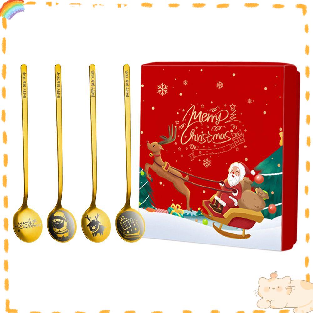 Solighter 4Pcs / Set Sendok Kopi / Dessert Tema Natal