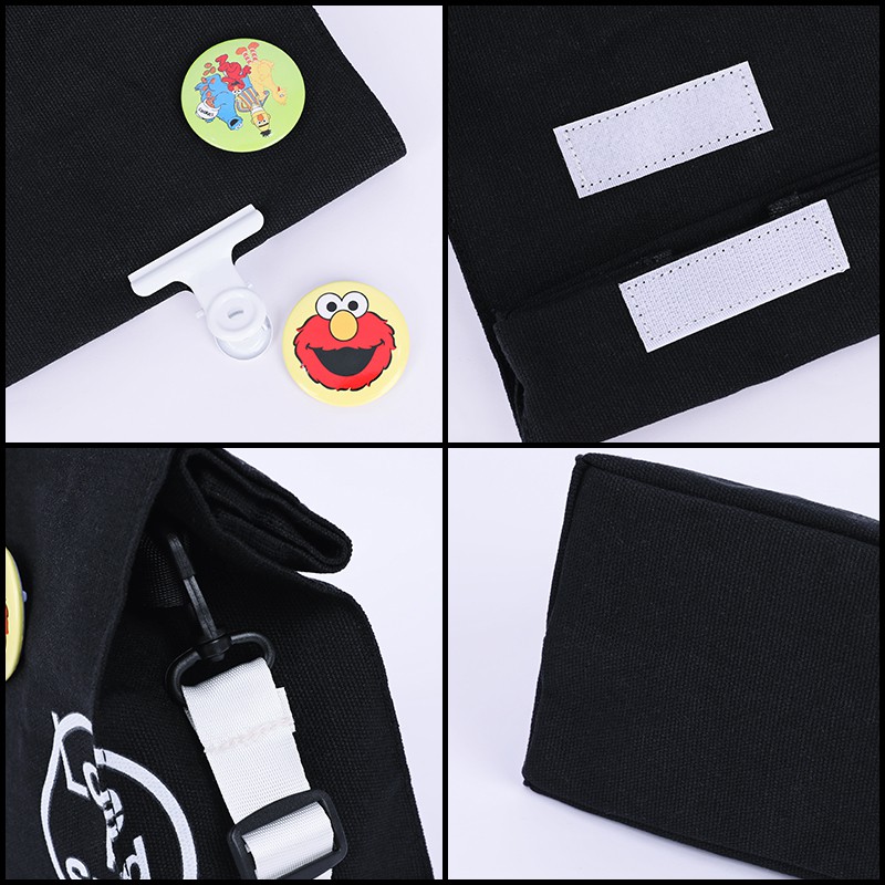 MARKAS  MS1381 TAS SELEMPANG BAHAN CANVAS FREE 2 PIN GAMBAR ELMO/COOKIE MONSTER