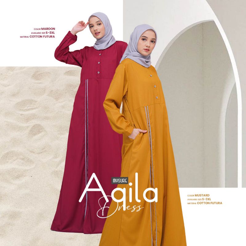 GAMIS AQILA DRESS  MUSTARD &amp; MAROON • BY MY SURE