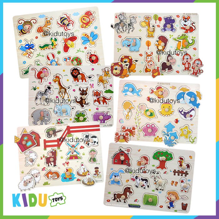 Mainan Anak Puzzle Knob Kayu Tema Hewan Kidu Toys