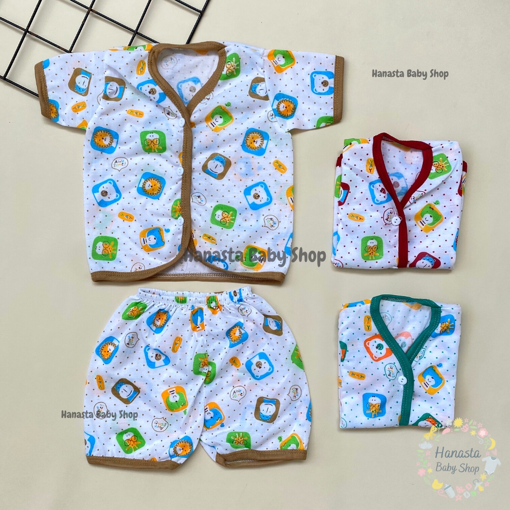 Baju Bayi Newborn Setelan Lengan Pendek Katun Animal Bintik 0-9 Bulan