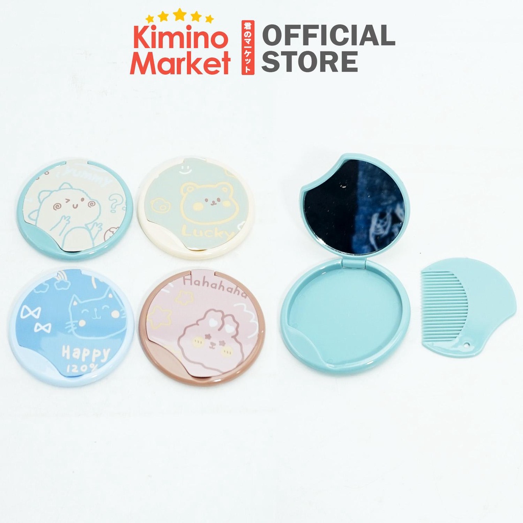 Cermin Portable Bulat Mini Travelling 8x8 cm Mirror Beauty dengan Sisir