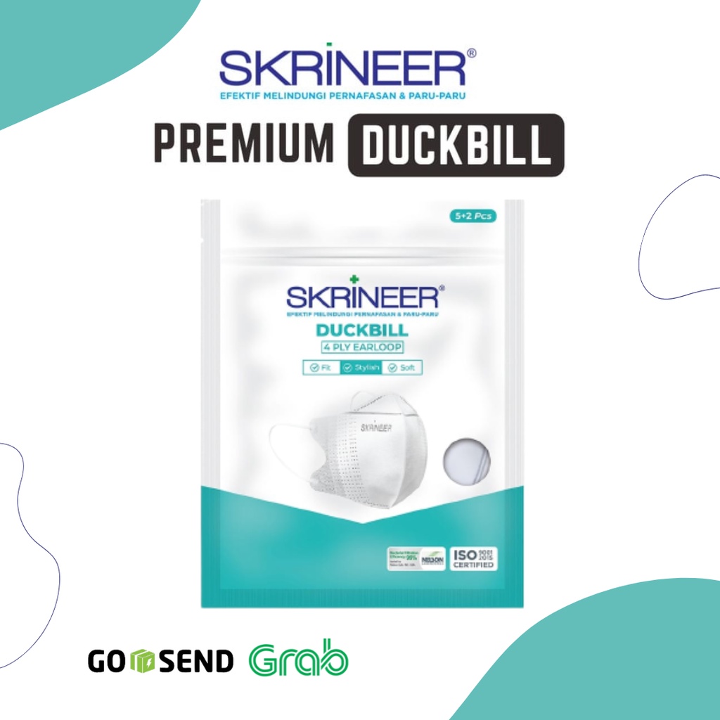 Masker Duckbill Premium Putih Skrineer 4ply Earloop isi 7pcs