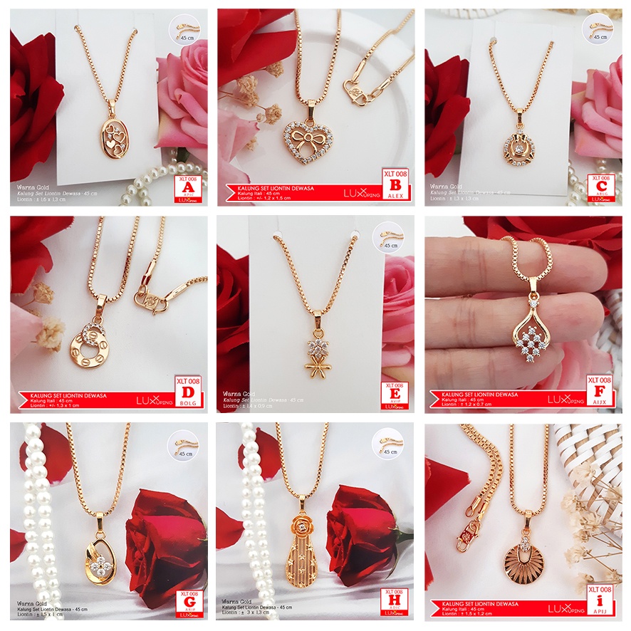 XLT 008 Kalung Set Liontin Mata Zircon Model Love Perhiasan Imitasi Lapis Emas 18K Liontin Xuping Aksesoris Fashion Korea Pita Bunga Luxx Xuping