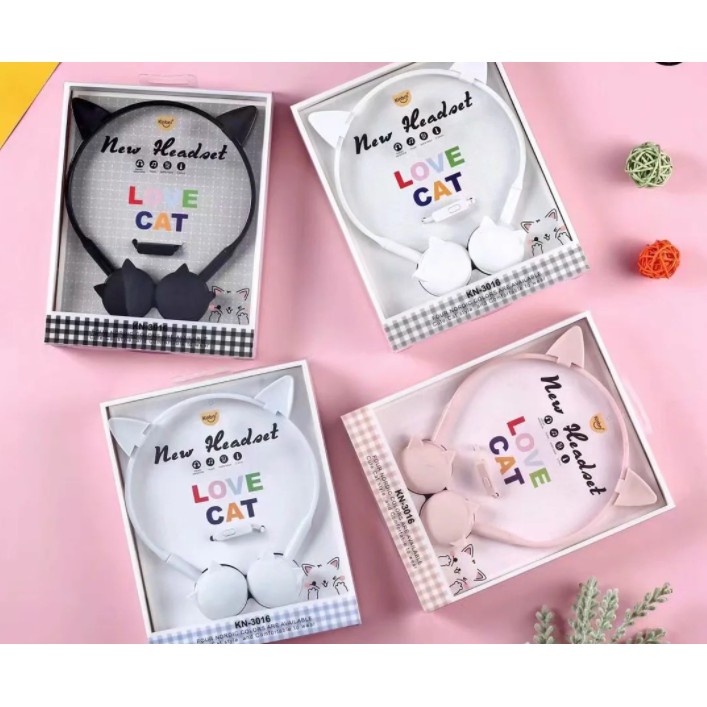 [KN-3016] Headphone Headset Bentuk Kepala Kucing BERTELINGA / Earphone Overhead Motif Kucing Kuping / Earphone Karakter Cat Head with Ear / Earphone Cat Lucu