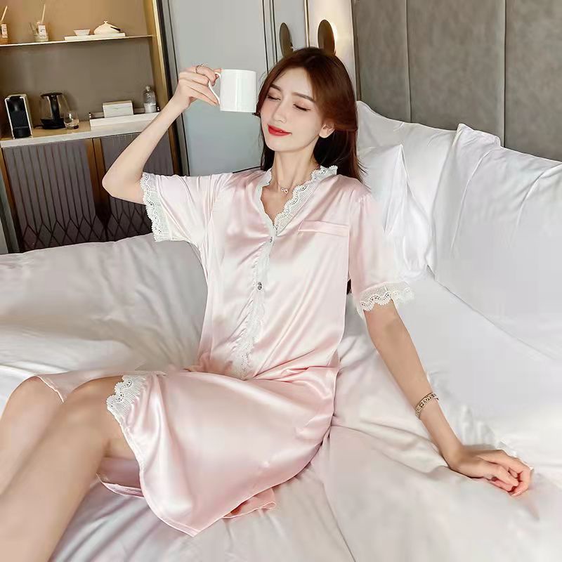 2022 baru baju tidur sutra es seksi tipis lengan pendek setengah panjang piyama  daster rayon/home dress rayon