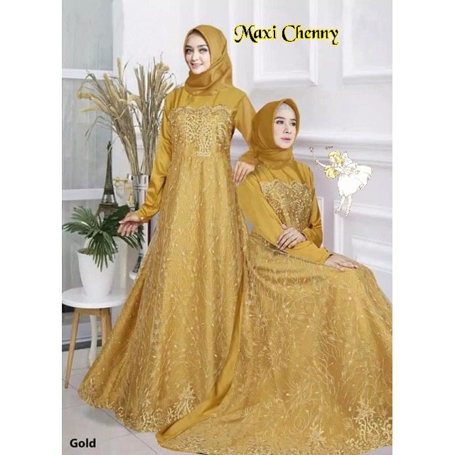 Ruairu MAXI CHENNY DRESS GAMIS SATEN KOMBI TILE BORDIR BUNGA 3D JUMBO GAMIS PESTA GAMIS MEWAH Murah