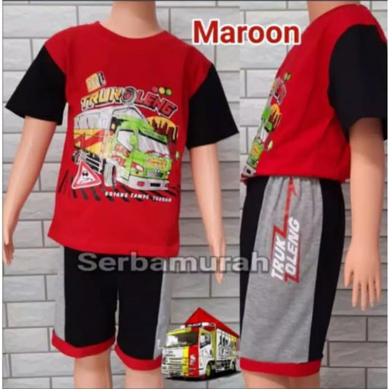 KAOS ANAK SETELAN BUS TOLELET/ TRUK OLENG/MIXUE ANAK LAKI LAKI LENGAN PENDEK KATUN TEBAL