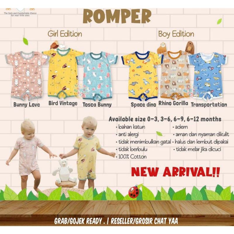 1 PCS LIBBY ROMPER PREMIUM / JUMPER LIBBY PENDEK SEGIEMPAT USIA 0-12 BULAN