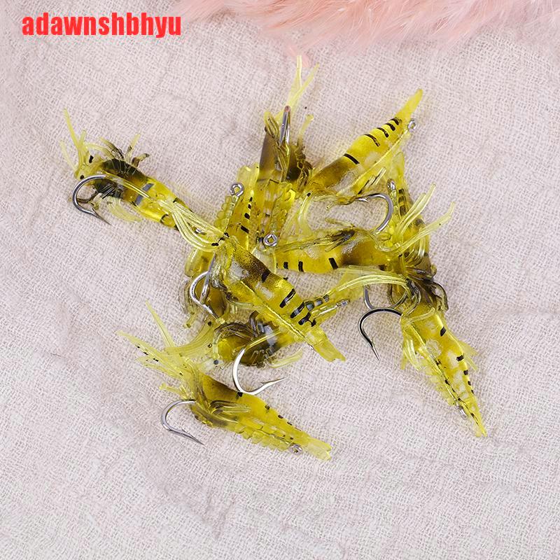 10 Pcs Umpan Pancing Soft Bait Bentuk Udang Dengan Kail