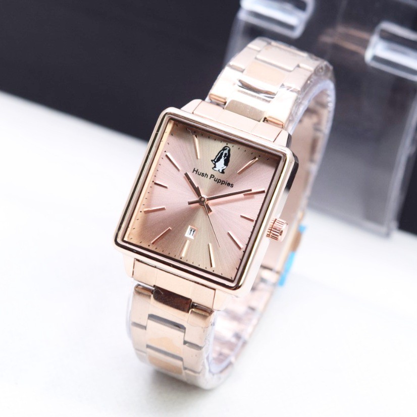 Grosiran Jam Tangan Wanita Hush Puppies 34100HB Analog Tali Rantai Tanggal Aktif Free Baterai (COD)