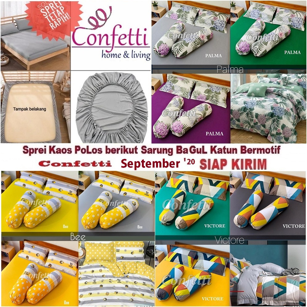 LANGSUNG KIRIM Uk 160 Seprei Kaos Confetti Sudah Termasuk Sarung BantaL GuLing Katun